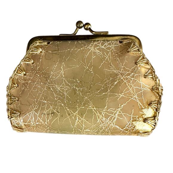 Mid-Century Gold Soft Plastic Kiss-Lock Change Purse – Retro Gatsby Style - Picture 4 of 6